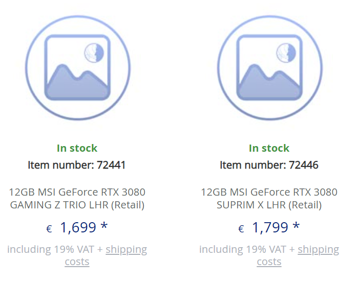 GeForce RTX 3080 с 12 ГБ памяти оказалась на 300-400 евро дороже GeForce RTX 3080 с 10 ГБ памяти