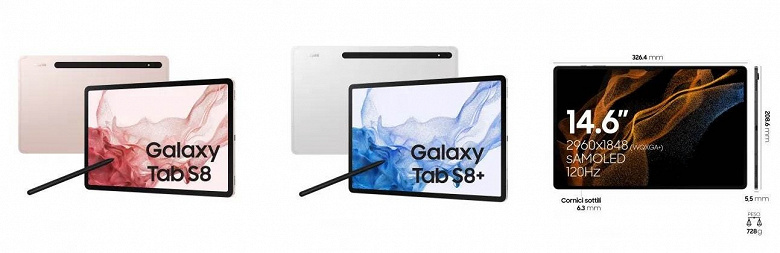 Samsung Galaxy Tab S8, Galaxy Tab S8+ и Galaxy Tab S8 Ultra показали на качественных изображениях