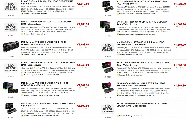 GeForce RTX 4080 в Финляндии предлагают заказать по цене GeForce RTX 4090