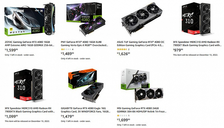Новым видеокартам GeForce придётся несладко. Radeon RX 7900 уже засветились на Amazon с ценами, близкими к рекомендуемым