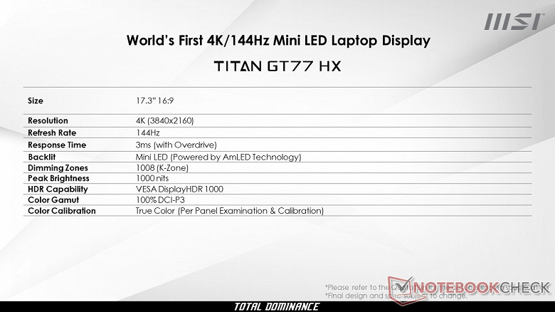 MSI Announces Titan GT77 HX 13V Flagship Laptop - World's First with MiniLED 4K 144Hz Screen