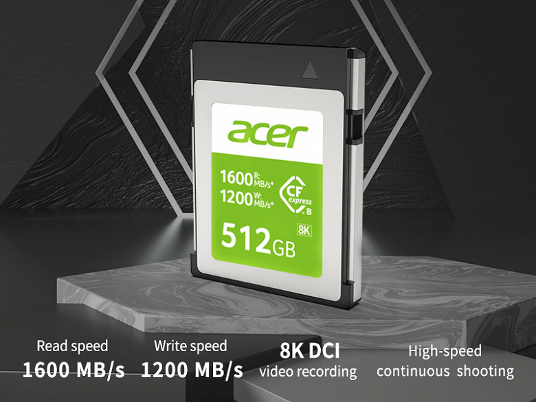 В линейку карт памяти Acer Storage CFexpress B вошли модели объемом 128, 256 и 512 ГБ
