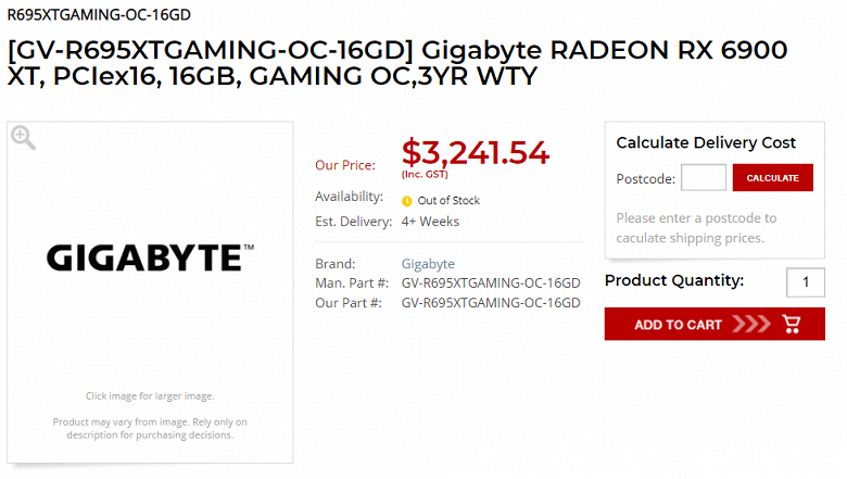 Не только GeForcE RTX 3090 Ti может стоить намного больше 2000 долларов. Radeon RX 6950 XT впервые засветилась в магазине с ценой 2400 долларов