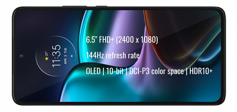 OLED 144Hz, stereo speakers, dual 50MP cameras, NFC, IP52, and the slimmest 5G phone.  Motorola Edge 30 introduced