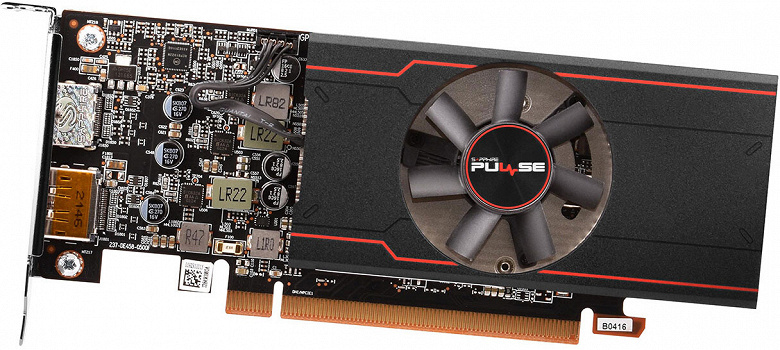 Sapphire Pulse RX 6400 low-profile graphics card occupies one slot in a PC case