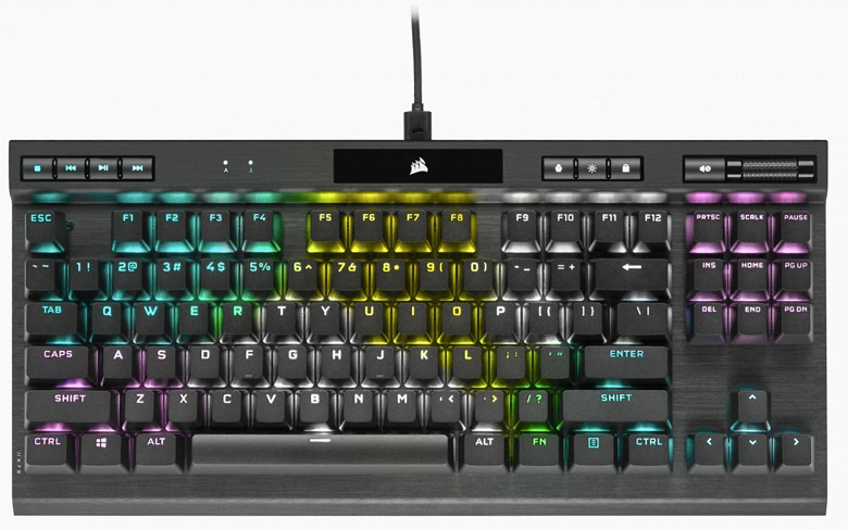 В клавиатуре Corsair K70 RGB TKL используются оптико-механические переключатели с ресурсом 150 млн нажатий