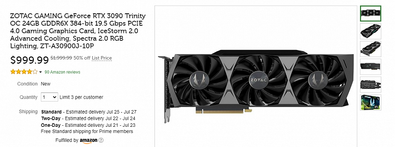 В США GeForce RTX 3080 Ti продают уже за 900 долларов