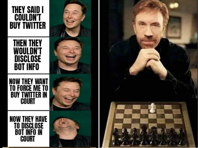 Илон Маск комментирует ситуацию с Twitter мемами, в своём стиле: «Теперь они должны раскрыть информацию о ботах в суде»