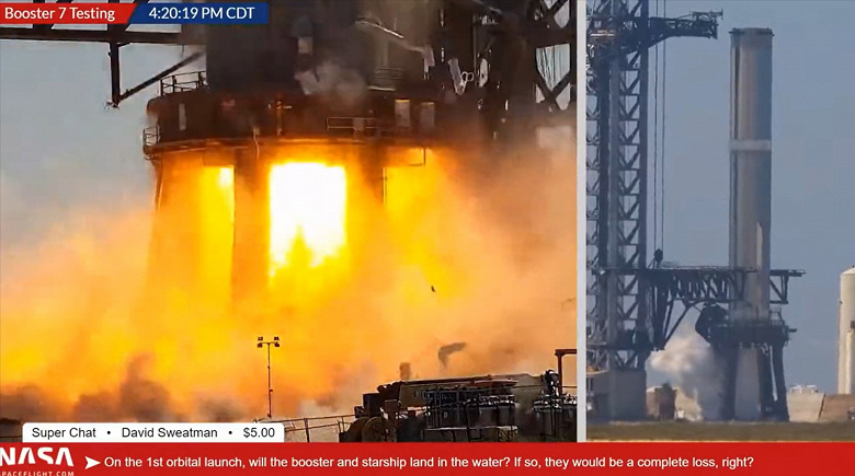«Да, на самом деле нехорошо. Команда оценивает ущерб», — Илон Маск прокомментировал взрыв ракетного ускорителя Super Heavy Booster 7 с 33 двигателями Raptor