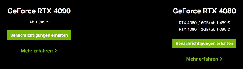 GeForce RTX 4090 и RTX 4080 в Европе заметно дороже, чем в США