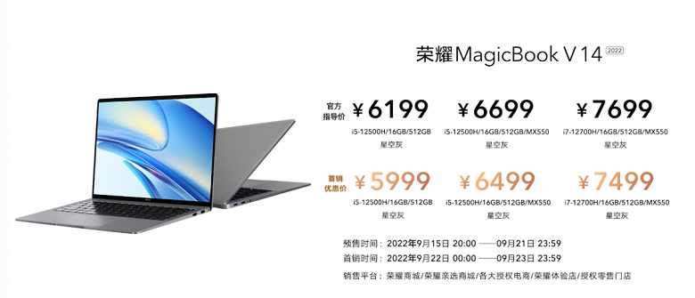2,5K-Touchscreen, In-Air-Gestensteuerung, Core i5-12500H- und i7-12700H-Prozessoren und GeForce MX550. Honor MagicBook V14 2022 enthüllt