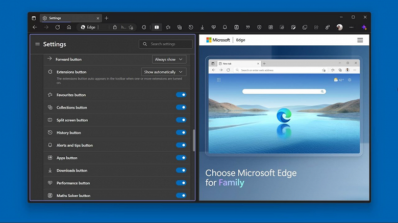 Браузер Microsoft Edge научился открывать два сайта в одном окне