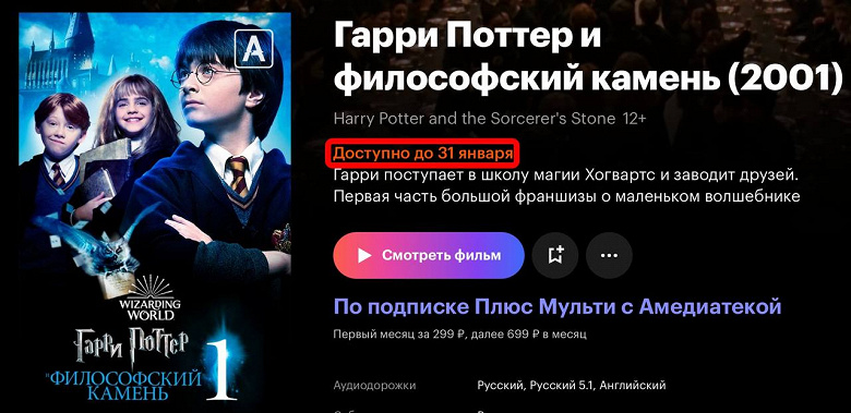 Все части «Гарри Поттера» и «Фантастических тварей» исчезнут из российских онлайн-кинотеатров с 1 февраля