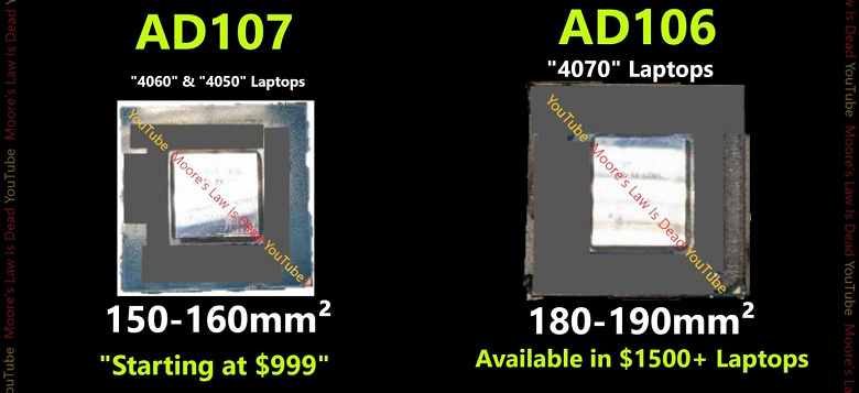 Nvidia, а когда бюджетные GeForce RTX 40 появятся для настольного сегмента? В Сеть попали фотографии младших GPU AD107/AD106 для мобильных RTX 4050/4060/4070