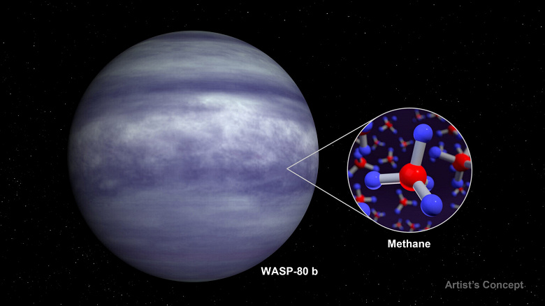 Космический телескоп «Джеймс Вебб» обнаружил метан в атмосфере экзопланеты WASP-80 b