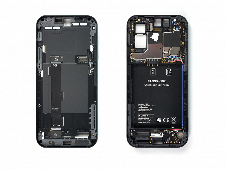 Единственный современный смартфон, получивший 10 баллов за ремонтопригодность у iFixit. Fairphone 5 очень легко разбирать
