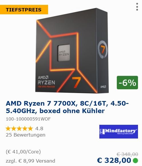 The 8-core Ryzen 7 7800X3D has been rated in Europe. It is almost twice as expensive as the Ryzen 7 7700X