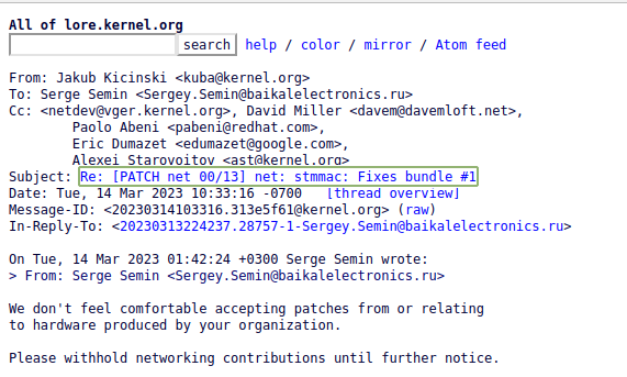 В ядро Linux отказались принимать патч для процессора Baikal от российских разработчиков. Причина выглядит весьма странной