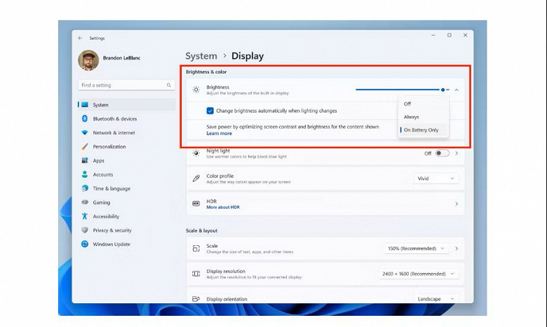 Windows 11 received a system for automatically adjusting screen brightness. It works differently than on smartphones and tablets