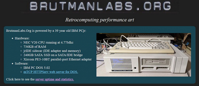 Веб-сервер на основе 40-летнего ПК с процессором с частотой 4,77 МГц. Сайт Brutman Labs опирается на очень старый компьютер