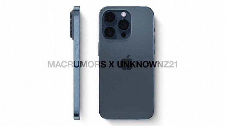 Примерно так будет выглядеть iPhone 15 Pro и 15 Pro Max в новом цвете. Им будет тёмно-синий