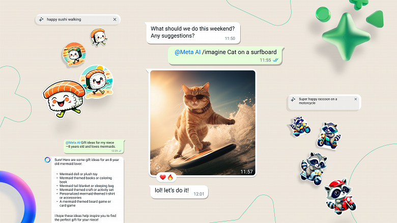 В WhatsApp запускают аналог ChatGPT и Midjourney — можно задавать вопросы и спорить с ботами, генерировать стикеры и фотореалистичные изображения