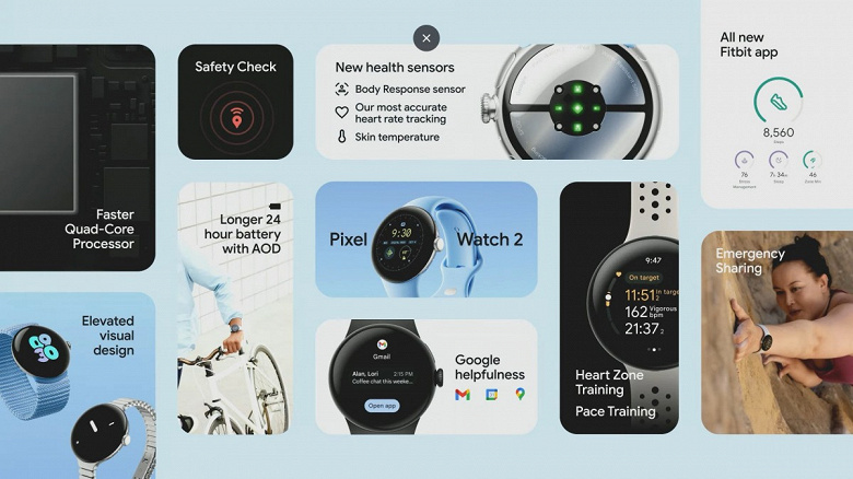 Представлены умные часы Google Pixel Watch 2: прежний дизайн, новейшая SoC Snapdragon W5+ Gen 1, Wear OS 4, UWB и более точные датчики