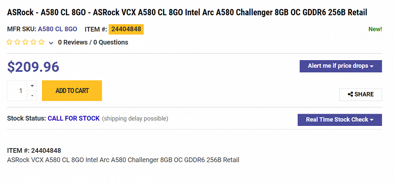 GeForce RTX 3050 не поздоровится? Intel Arc A580 поступила в продажу раньше официальной даты, и карта дешевле конкурента