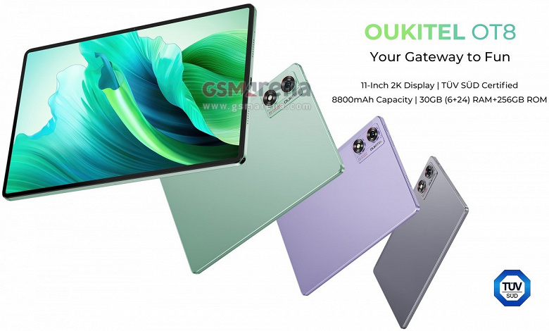 180-долларовый планшет «для развлечений, обучения и работы». Oukitel OT8 получил 11-дюймовый экран 2К, 4 динамика и аккумулятор 8800 мА·ч
