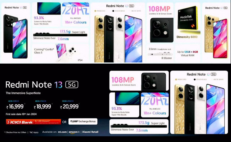 108 Мп, экран AMOLED 120 Гц, IP54, 5000 мА·ч и 33 Вт – за 215 долларов. Redmi Note 13 5G вышел за пределами Китая