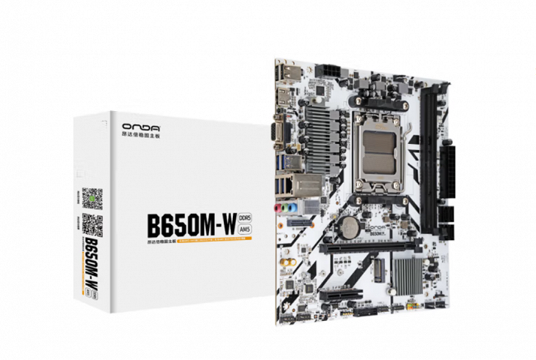 Возможно, самая дешёвая системная плата для AM5, ещё и в белом цвете. Представлена Onda B650M-W по цене о 68 долларов