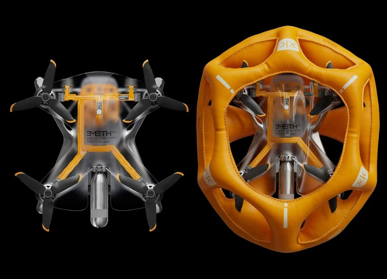 Прозрачный беспилотник с системой самоспасения: Design House представила дрон Emeth со встроенной подушкой безопасности