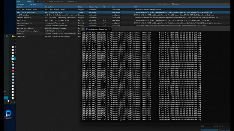 Системы на базе CPU AMD могут записывать на SSD тысячи файлов в системном журнале за секунды просто при движении рабочих окон