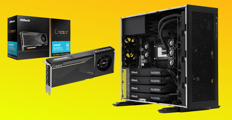 ASRock GAI4G-R9700 в максимальной конфигурации: четыре видеокарты с суммарными 128 ГБ памяти и 96-ядерный процессор