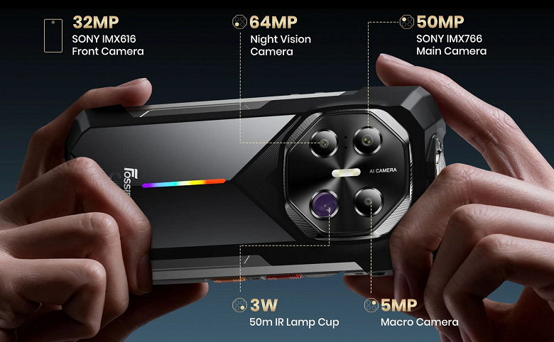 20 000 мАч, IP69K, 120 Гц, ночное видение на 50 метров и специальная ручка для переноски. Представлен неубиваемый смартфон Fossibot F113