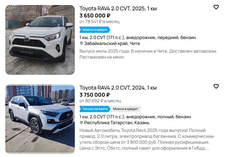 Toyota RAV4 существенно подорожал в России. Популярный кроссовер под заказ &mdash; от 3 млн рублей, хотя два месяца назад его можно было заказать за 2,1 млн рублей