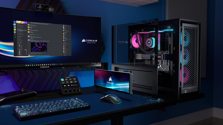 У этого ПК-корпуса огромный 14-дюймовый экран, который можно использовать вместо монитора. Представлен Corsair Frame 4000D LCD RS ARGB