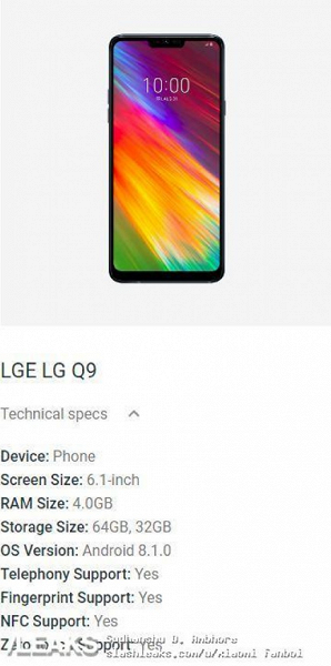 Подтверждены характеристики смартфона LG Q9