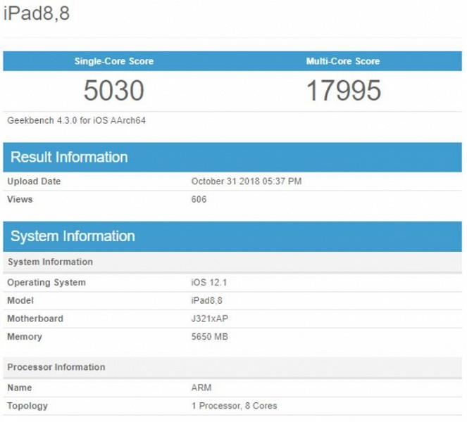 Однокристальная система Apple A12X, на которой построены новые iPad Pro, установила рекорд в бенчмарке Geekbench