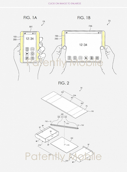 Samsung патентует смартфон с растягивающимся дисплеем, трансформируемый в планшет