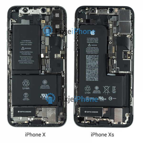 Внутри смартфона iPhone XS обнаружился L-образный аккумулятор
