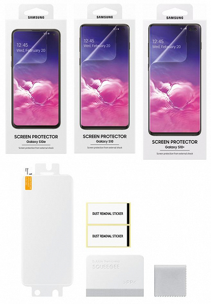Официальные защитные пленки для Samsung Galaxy S10 тоже не имеют дырок под большой палец