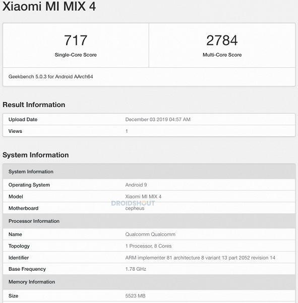 Xiaomi Mi Mix 4 показал сомнительные возможности в бенчмарке