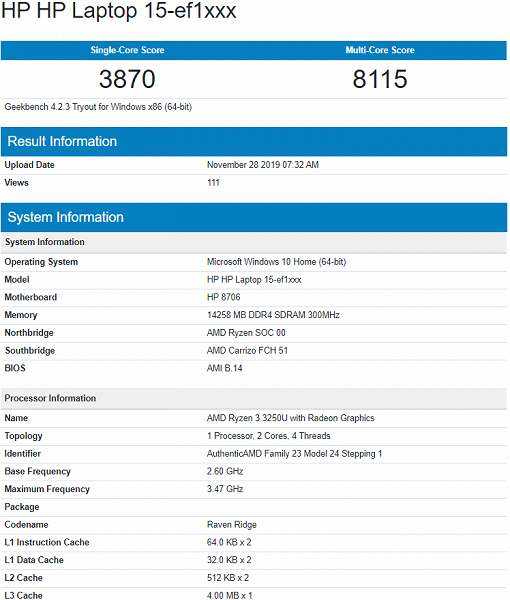 Появились данные о новом мобильном процессоре AMD Ryzen