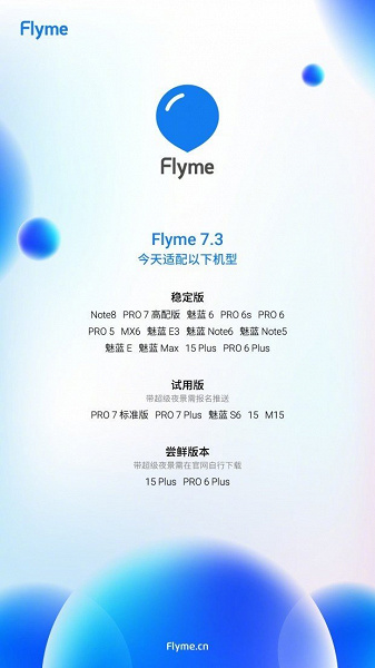Meizu опубликовала список смартфонов, которые получат Flyme 7.3