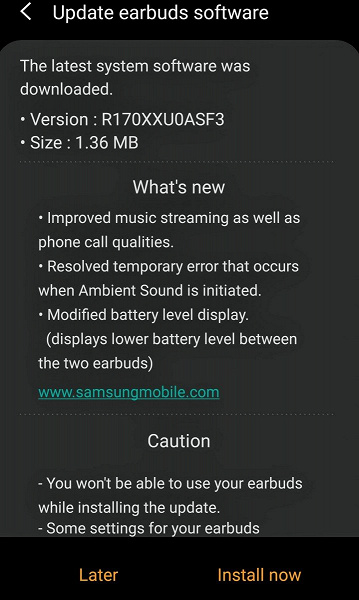 Обновление улучшает качество звука в наушниках Samsung Galaxy Buds 