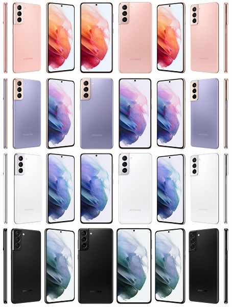Samsung Galaxy S21, Galaxy S21+ и Galaxy S21 Ultra на официальных рендерах во всех цветах и со всех сторон