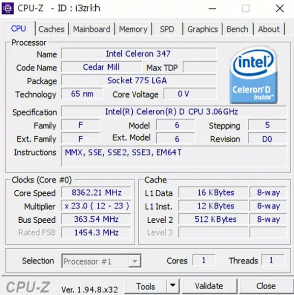 14-летний процессор Intel разогнали до 8,36 ГГц