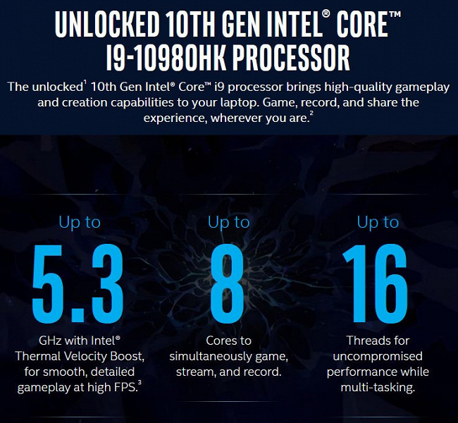 5,3 ГГц в мобильном процессоре — теперь официально. Core i9-10980HK действительно сможет работать на такой частоте