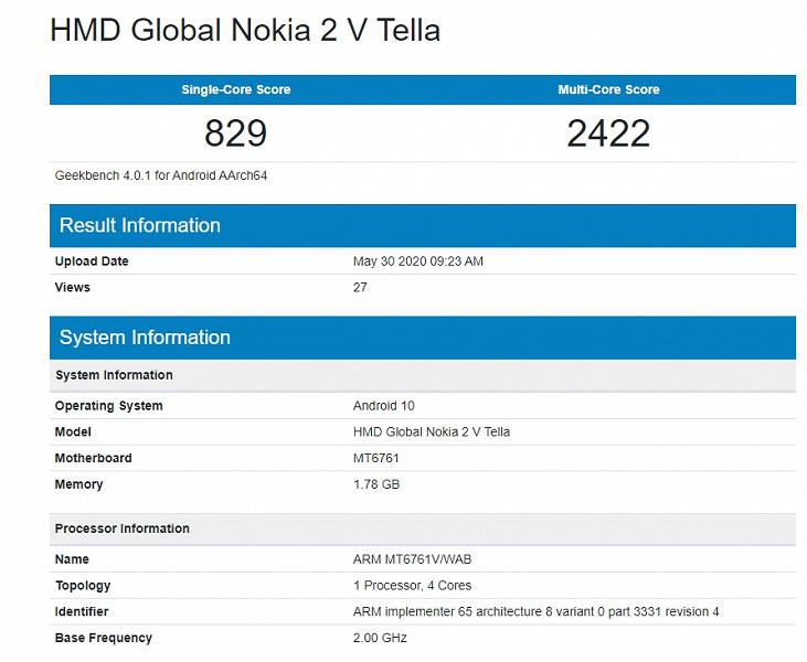 Бюджетная Nokia на MediaTek. Nokia 2V Tella получит SoC Helio A22